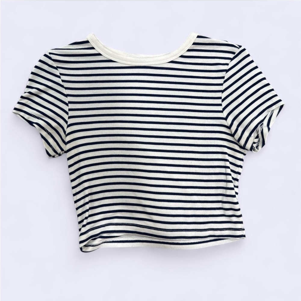 Zara Navy and White Striped Crop Top